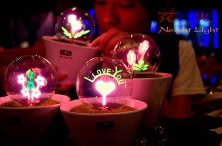 可以點(diǎn)亮的盆栽花火小夜燈