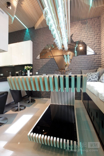 復(fù)古而科幻可變換燈光的未來(lái)廚房